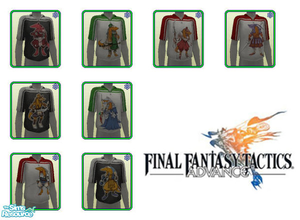 Sims 2 — FFTA Bangaa Set by synfulwyldcat — Multicolored shirts with the Bangaa Lizard Warriors from Final Fantasy