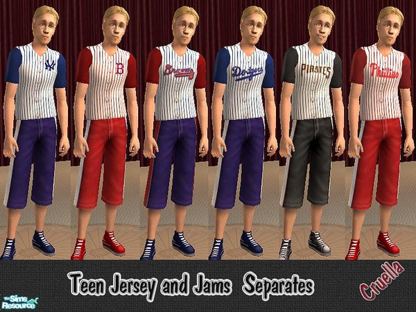 Sims 2 — am_TeenJerseyJams by Cruella — Six sports replica jersey's and 4 co-ordinating jammer shorts. For the sports