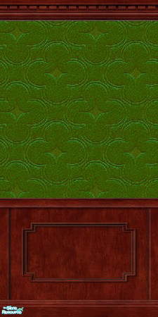 Sims 2 — D2DClover_DCW Clover Dk by D2Diamond — Clover textured wallpaper on Double Coffered Wainscoting Darkwood ...