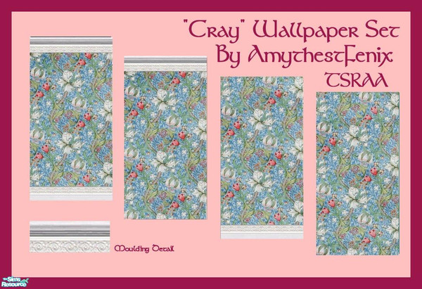 Sims 2 —  by amythestfenix — This set is based on the popular "Cray" wallpaper pattern by Morris & Co. with