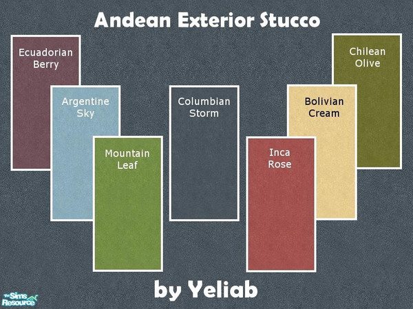Sims 2 — Andean Stucco Walls by Yeliab — Seven Exterior Stucco Walls using colours drawn from my Andean Weave Carpet and