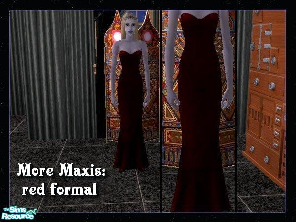 Sims 2 — More Maxis: Red Formal by c_literati — A basic recolor of the strapless Maxis formal in dark red.