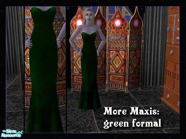 Sims 2 — More Maxis: Green Formal by c_literati — A basic recolor: the Maxis strapless evening gown in dark green.