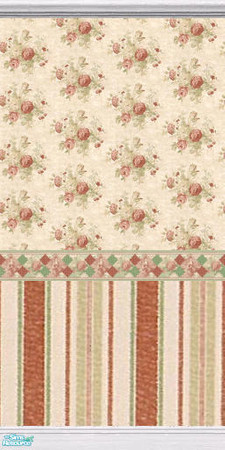 Sims 2 — Roses over Stripes by wimpy1968 — Wallpaper for the Vintage Red Collection.