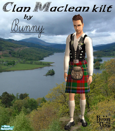 Sims 2 — Clan Maclean kilt formal tartan by BunnyTSR — Made as a special request for Francien, a Clan Maclean kilt in red