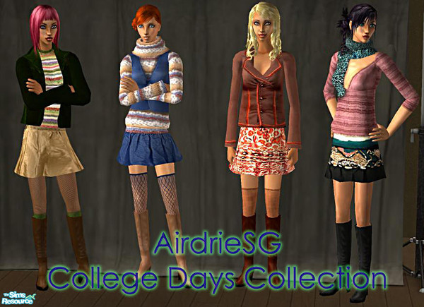 Sims 2 — College Days Collection by airdrie — This set of four fun and funky outfits works for both young adults and