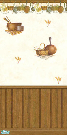 Sims 2 — Pots And Pans by calienrealmscat — Beautiful Kitchen themed wallpaper.