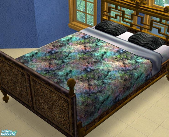 Sims 2 — Rainbow Velvet Bedding by dancingaphrodite — Black dramatizes jeweltones of all hues in this velvet bedspread
