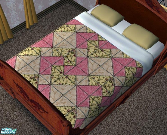Sims 2 — Grandma's Card Trick Quilt by dancingaphrodite — Granny used the Card Trick pattern to make this comfy, heavy