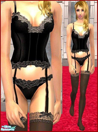Sims 2 — Teddies Lace Lingeries - Individual Item by GloryBe — Valentines Teddies Lace Lingeries in black for AYAF