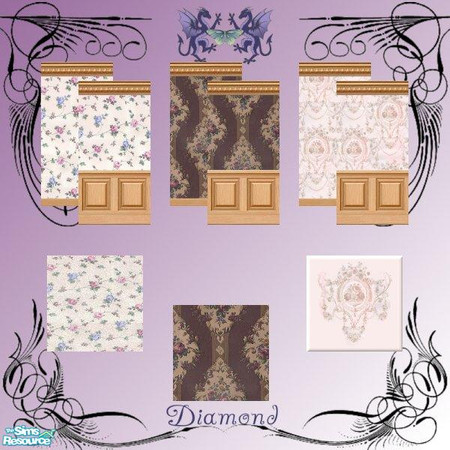 Sims 2 — D2DValentine Roses Set by D2Diamond — Six romantic walls, and two carpets, and one tile will help make any home,