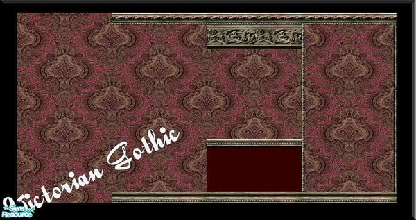 Sims 2 — Victorian Gothic 7 by Lorah — Red Victorian Gothic wallpaper with aged rails.