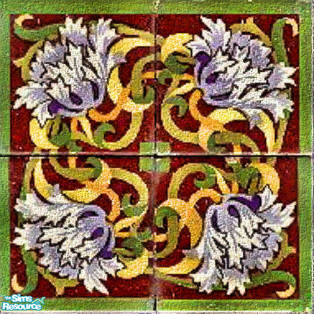 Sims 2 — Four Flower - Antique Tile (2x2) by jembaby04 — Old antique tiles to give your sims' homes that extra homey