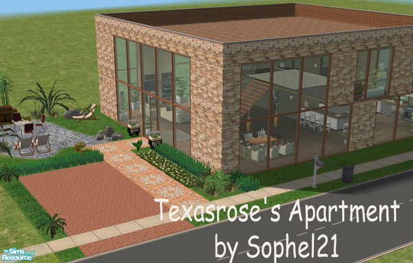 Sims 2 — Texasrose's apartment by Sophel21 — Modern lot for ya sims.The house has 2 bath and 3 bedrooms, open living room