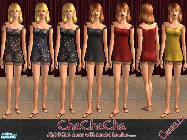 Sims 2 — am_ChaChaCha by Cruella — Cute short NightClub dresses with beaded hemlines and beaded sandles. 