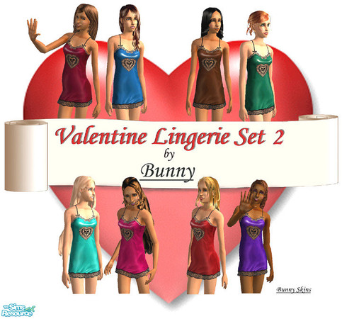 Sims 2 — Valentine Lingerie Silk Chemise Set by BunnyTSR — Especially for Valentine\'s Day, a luxurious lace-trimmed silk