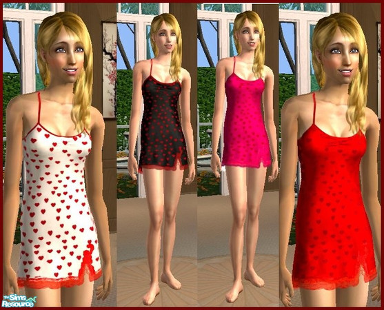 Sims 2 — Valentine Hearts Sleepwear by GloryBe — valentine Heart nighties for adults.