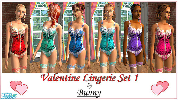 Sims 2 — Valentine Lingerie Satin Corset Set by BunnyTSR — Especially for Valentine\'s Day, a set of sumptuous corsets in