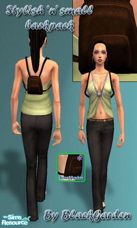 Sims 2 — Stylish \'n\' small backpacks - brown by BlackGarden — A small brown backpack with in a leather texture. Don\'t