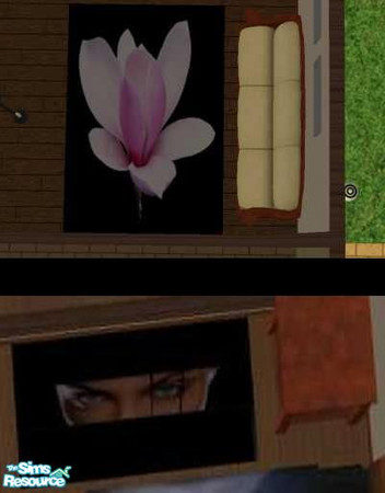 Sims 2 — Rug Set by Elisa_G — This is a set of 2 rugs. One of Lara Croft's Eyes and one of a magnolia flower.