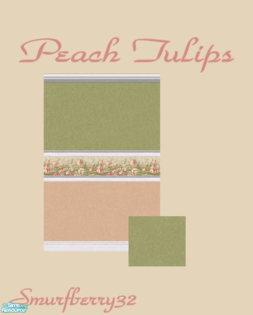 Sims 2 — Peach Tulips Wall & Carpet Set by smurfberry32 — Pretty peach and green walls with peach tulip border. 