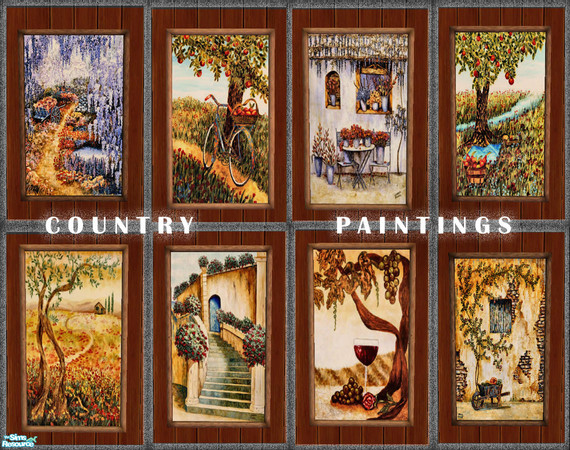Sims 2 — Country Paintings by Elena. — A recolor of the "Stick'Em Up" Bulletin Board that comes with UNI in 9