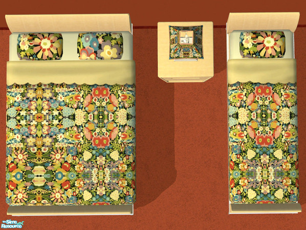 Sims 2 — Flower Garden Bedding by ImmeK — A comfortable bedding in a colourful flower print based on a texture provided