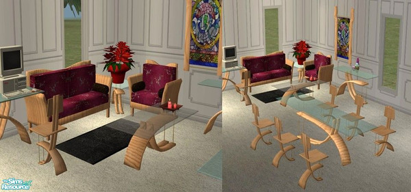 Sims 2 — Modern Living Pine by Riverwillows — Nice pine recolor of Atwa's Modern Living Room, with Detimgi's Ice Living