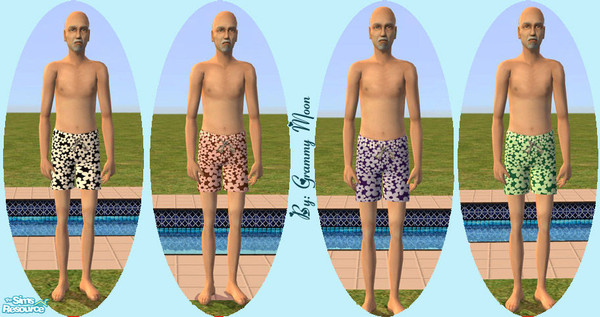 Sims 2 — Grandpa's Flowered Swim Trunk Set by Grammy_Moon — Flowered swim trunks for elder male sims.