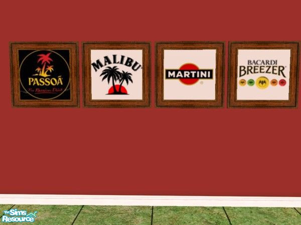 Sims 2 — Booze:Malibu Martini Passoa Bacardi by Loewnah — 4 Wall Paintings: Malibu, Bacardi Breezer, Passoa and Martini!!