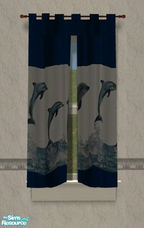Sims 2 — Sea Kin Bath - Curtain by Riverwillows — Cute bathroom featuring playful dolphins. Meshes by Rgdyanne and