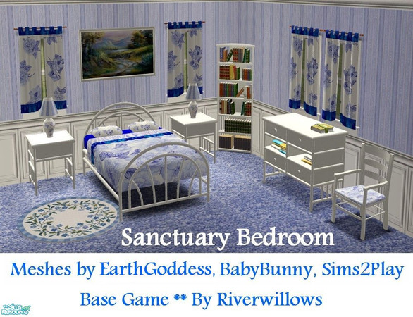 Sims 2 — Sanctuary Bedroom by Riverwillows — Relaxing bedroom done is soft blues and florals. Meshes by Sims2Play,
