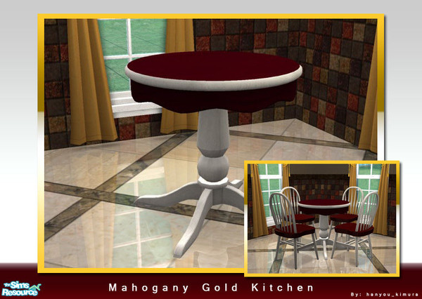Sims 2 — Mahogany Gold Kitchen Set Part 1 of 2 - Mahogany Gold Table by hanyou_kimura — Recolor of the Rancher\'s Round