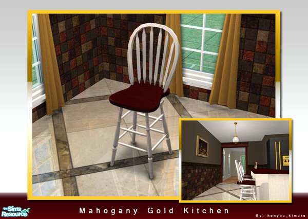 Sims 2 — Mahogany Gold Kitchen Set Part 1 of 2 - Mahogany Gold Stool by hanyou_kimura — Recolor of the Ad-a-Quaint for