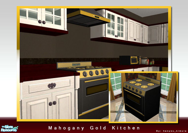 Sims 2 — Mahogany Gold Kitchen Set Part 2 of 2 - Mahogany Stove by hanyou_kimura — Recolor of the Fire `Em Up stove for