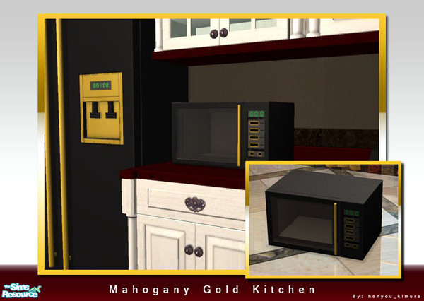 Sims 2 — Mahogany Gold Kitchen Set Part 2 of 2 - Mahogany Microwave by hanyou_kimura — Recolor of the Flashwave Microwave