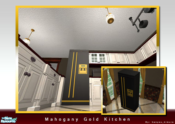 Sims 2 — Mahogany Gold Kitchen Set Part 2 of 2 - Mahogany Fridge by hanyou_kimura — Recolor of the The Coldinator fridge