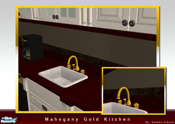 Sims 2 — Mahogany Gold Kitchen Set Part 2 of 2 - Mahogany Kitchen Sink by hanyou_kimura — Recolor of the Shinytyme