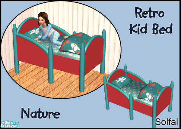 Sims 2 — Retro Kid Bed Nature by solfal — Usable by kids only. It looks as it needs 3 tiles but workes as a 2 tiled
