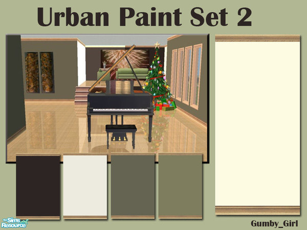 Sims 2 — Urban Paint Set 2 by Gumby_Girl — Set of 5 urban colour paints for your home. Has light wood carved kick molding