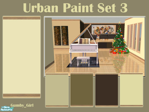 Sims 2 — Urban Paint Set 3 by Gumby_Girl — Set of 5 urban colour paints for your home. Has light wood carved kick molding