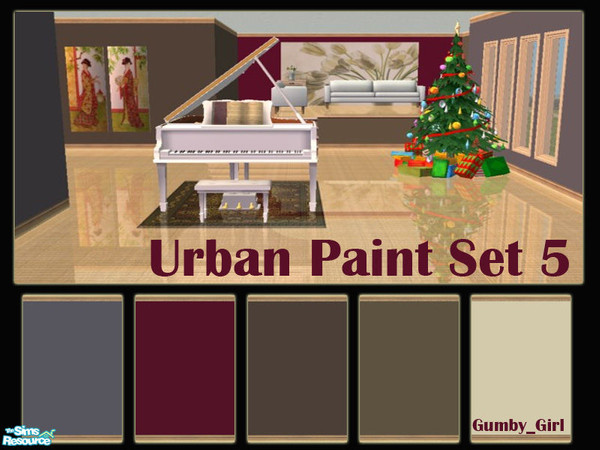 Sims 2 — Urban Paint Set 5 by Gumby_Girl — Set of 5 urban colour paints for your home. Has light wood carved kick molding