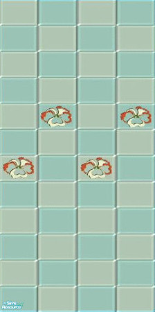 Sims 2 — TC58 BathSet - Tile Wall W Red Flower by simari — TC58 Bath Set. Textures by Altanna. Tile wall with red