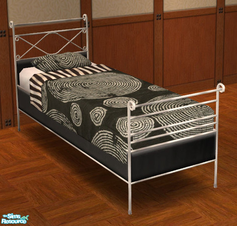 Sims 2 — Dark Romance Single Bed by ImmeK — A delicate silver bedframe with polished black accents based on a texture