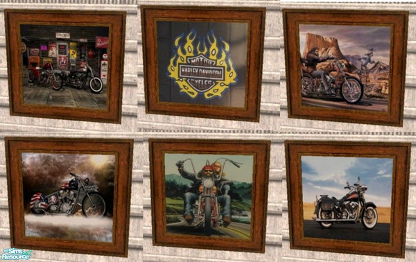 Sims 2 — Motorcycle Set 2 by MinnieMinPin — 6 prints ~ Most Harley Davidson themed. Found under the Arghist Soldier. 1