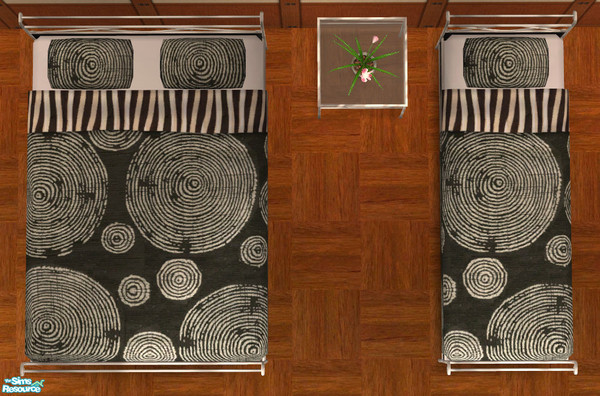 Sims 2 — Dark Romance Bedding by ImmeK — An elegant black bedding with a white circle design, based on a texture provided
