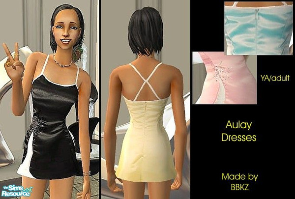 Sims 2 — Aulay Dresses by BBKZ — Satin tube tea length formal. Boned bodice with rhinestone star and attached contrasting