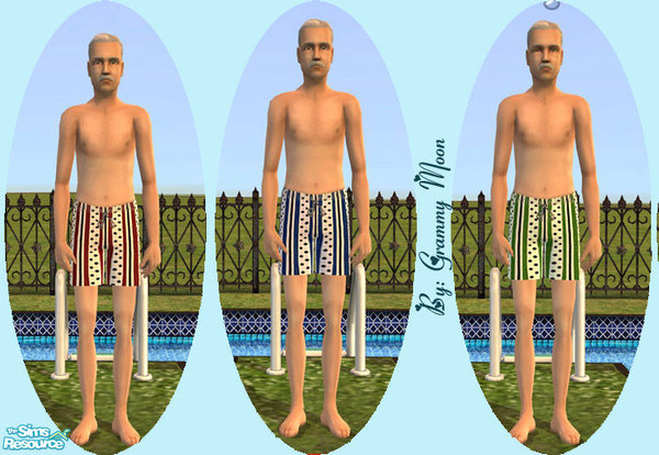 Sims 2 — Grandpa's Polka-Stripe Swim Trunks by Grammy_Moon — Swim trunks with both polka dots and stripes! 