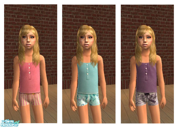 Sims 2 — Girl's Pjs Set 3 by kittyispretty69 — A set of three cute warm weather pjs with ribbed cami tops and sleepshorts