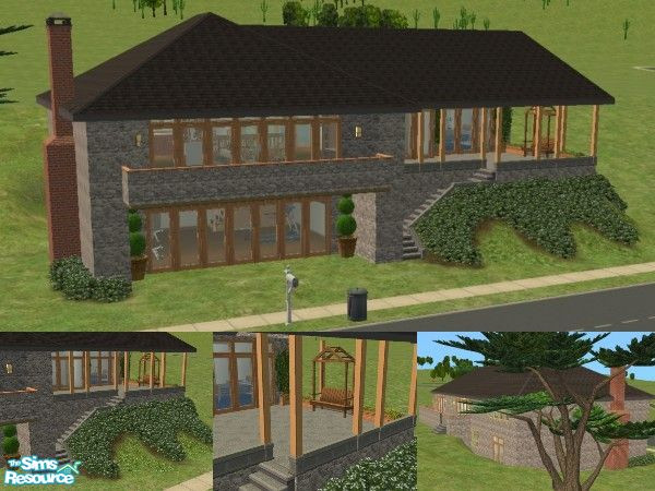 Sims 2 — Modern Stone Chalet by lechapeau — Built on a 4x3 lot with flat front. There's room for a driveway but one isn't